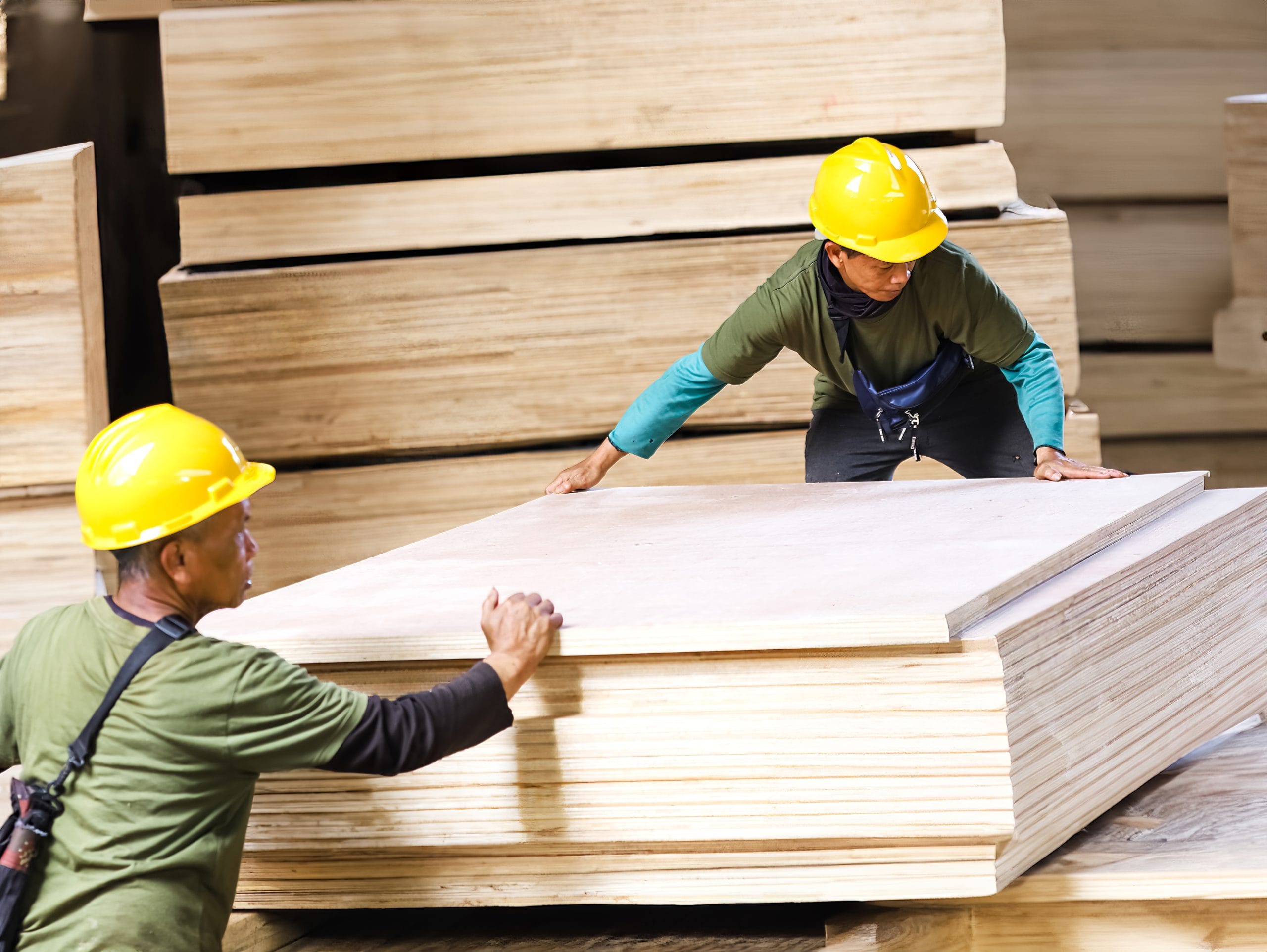 Tim Triplek H+ menyiapkan pesanan plywood