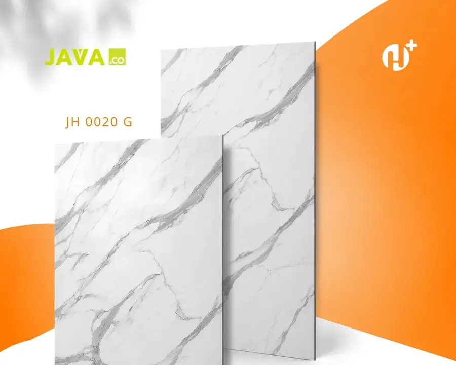 Lembaran HPL Javaco seri Ultimate motif JH 0020 G, marmer putih glossy