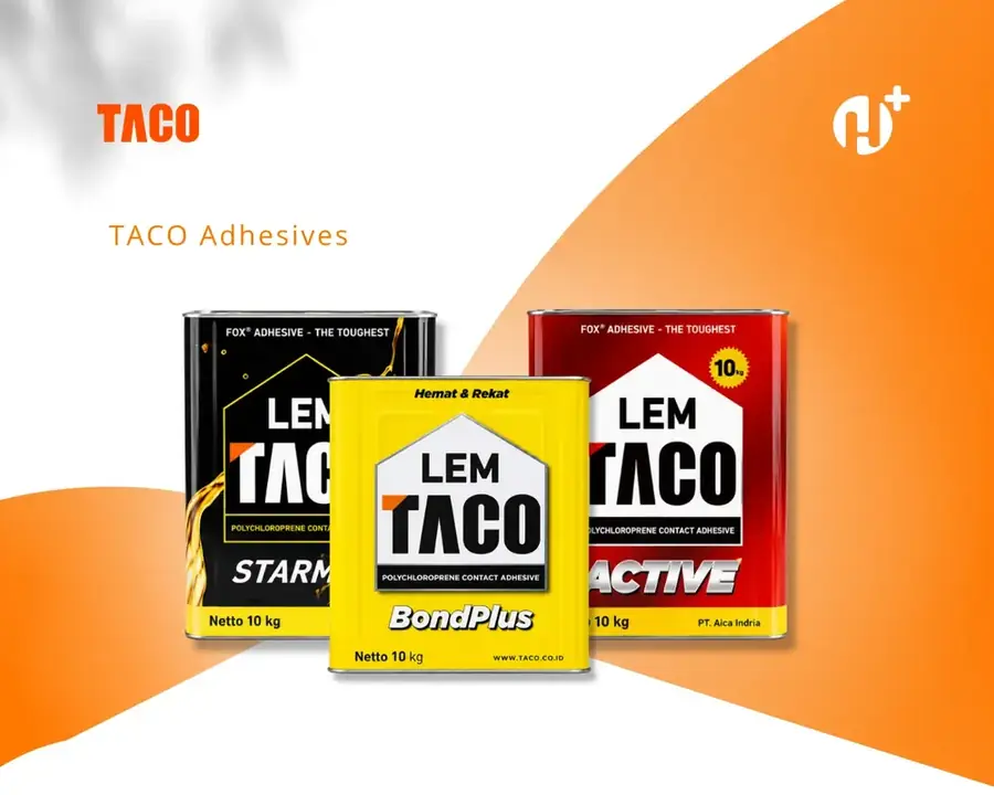 Tiga kaleng lem Taco 10 kg — Starmax, BondPlus, dan Active