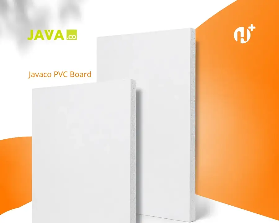 Dua lembar PVC Board Javaco putih, tampak penampang berpori